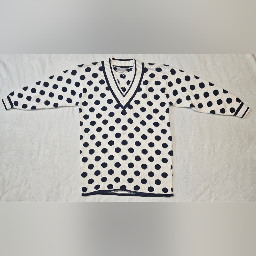 Vintage 80s Nordstrom Town Square Womens Small White W Blue Dots Pullover...